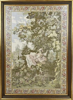 un tableau représentant une femme sur une balançoire suspendue à un arbre