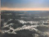 painting of a view of the ocean from an airplane