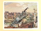 une photo d'un tableau représentant un pont au-dessus d'un plan d'eau