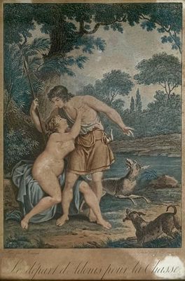 tableau représentant deux nus dans un décor boisé, avec une rivière en arrière-plan