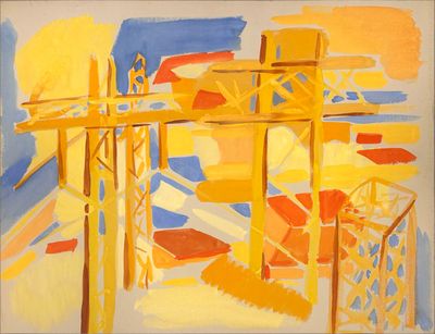 an image of a painting of a yellow and blue cross on a white background