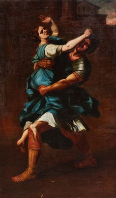 a painting of a man holding a woman in his arms