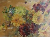 a painting of flowers in a vase on a table