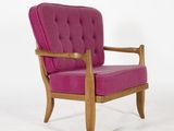 an image of a pink chair with a wooden frame on a white background