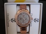 montre pour femme neuve, avec boîtier plaqué or rose et lunette sertie de diamants