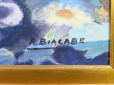 an oil painting of a painting of a dog with a name written on it
