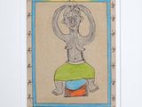 drawing of a man sitting on a stool with a hat on