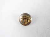 a close up of a metal button with a horse on it