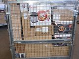 a cart with boxes of food in it in a warehouse