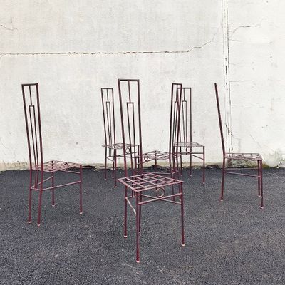 Ensemble de 6 chaises en fer plein de style postmodern, production des