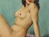 an image of a painting of a woman sitting on a pink rug