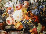 a painting of flowers in a vase on a table