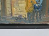 a painting of a man and a woman walking down the street