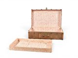an old suitcase and a small box on a white background