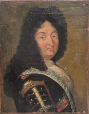un vieux tableau représentant un homme en armure, une épée à la main
