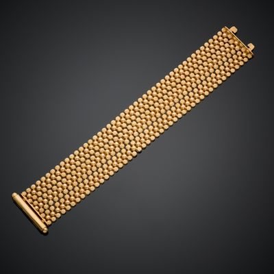Bracelet en or jaune 750 millièmes, à maille alternée de boules textur - Photo 1