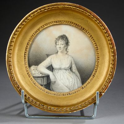 a picture of a woman in a white dress on a plate