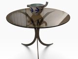 une photo d'une table en verre sur laquelle est posé un bol