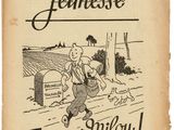 an old newspaper with a cartoon of a man walking down the street