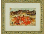 an image of a painting of red flowers in a gold frame
