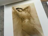 a picture of a nude woman laying on a sheet of paper