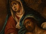 an image of a painting of a man kneeling down next to a woman