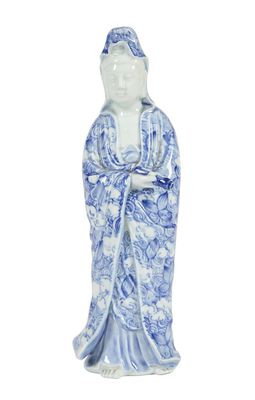 blue and white porcelain statue of a man in a robe