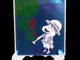 a picture of a painting of a little girl with a hat on