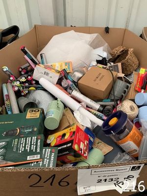 une boîte en carton remplie d'objets hétéroclites