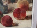a painting of apples and flowers on a table