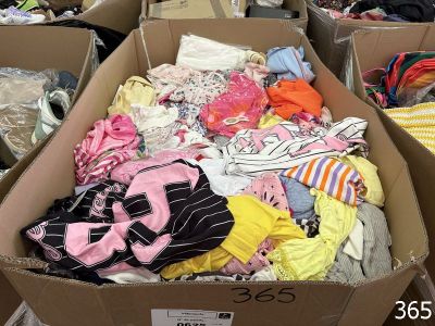 une boîte pleine de vêtements posée sur le sol