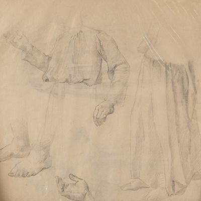 dessin représentant un homme allongé par terre, les pieds posés au sol