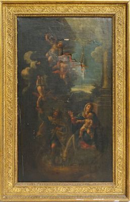 tableau représentant une femme avec un enfant et d'autres personnes