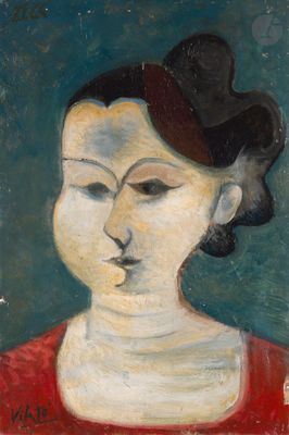 une image d'un tableau représentant une femme en robe rouge