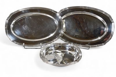 CHRISTOFLE, collection Gallia. Lot de 3 plats en métal argen…