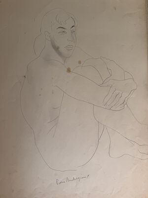 Pierre AMBROGIANI (1907-1985). "Nu assis". Dessin au crayon …