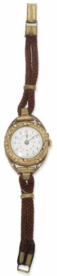 montre-bracelet avec bracelet en cuir marron et boîtier plaqué or