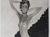 photographie en noir et blanc d'une femme en maillot de bain, les mains sur la tête