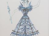 drawing of a woman in a blue dress holding a wand