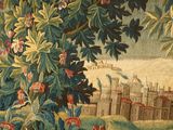 an image of a tapestry with a picture of a castle in the background
