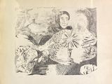 un dessin en noir et blanc représentant une femme tenant un poisson