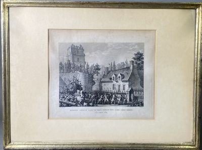 une vieille photo représentant une image d'un château avec une foule de gens