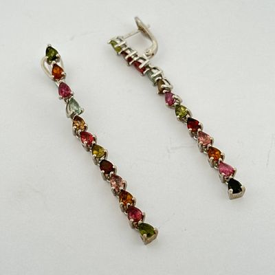 pair of multicolored tourmaline and diamond earrings