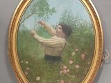 une image représentant un tableau où l'on voit une femme dans un champ de fleurs