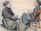 dessin représentant un homme et une femme assis sur une chaise