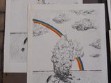 trois dessins représentant un arc-en-ciel et un arc-en-ciel sur un mur de briques