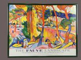 reproduction encadrée d'un tableau représentant une scène de parc avec des personnes assises sur un banc