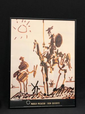 tableau représentant un homme à cheval, avec un cheval dessiné sur le dos de celui-ci