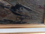 a picture of a painting of a man on a boat