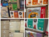 many boxes of coffee on the shelves in the store